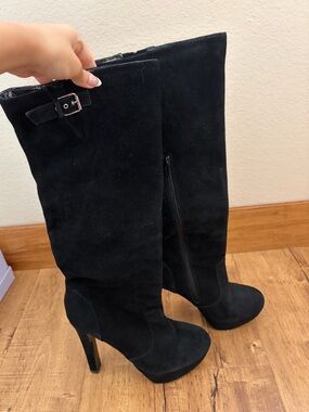Steve Madden Black Suede Knee-High Platform Boots